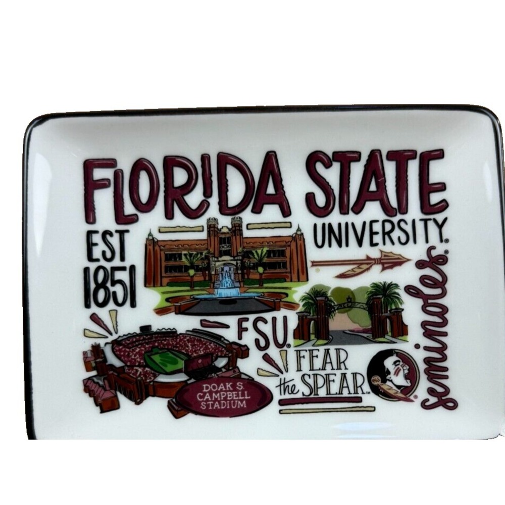 Glory Haus Florida State University Seminoles Ceramic Dorm Trinket Tray 5x7 NEW